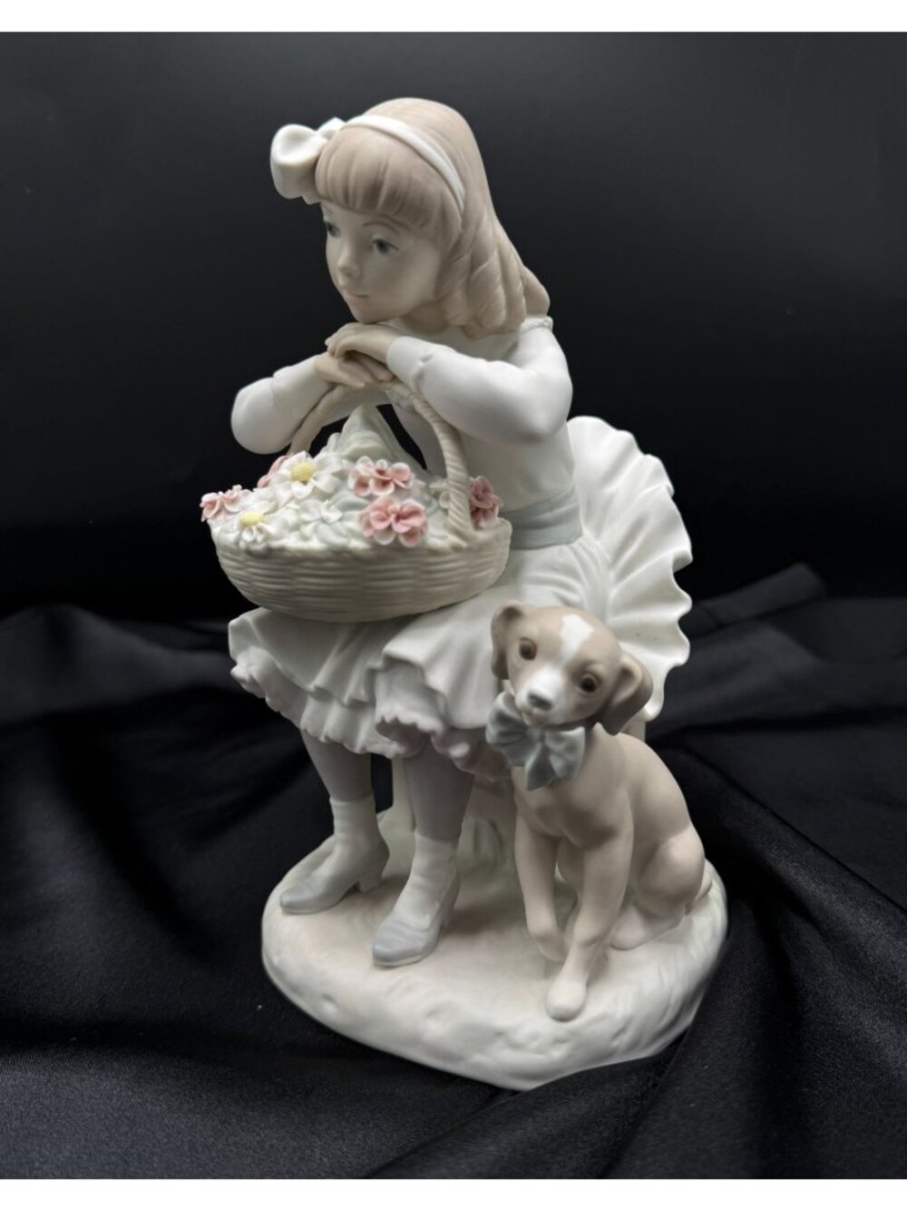Vintage 1970s-80s Lladró Girl With Basket Of Flowers Figurine